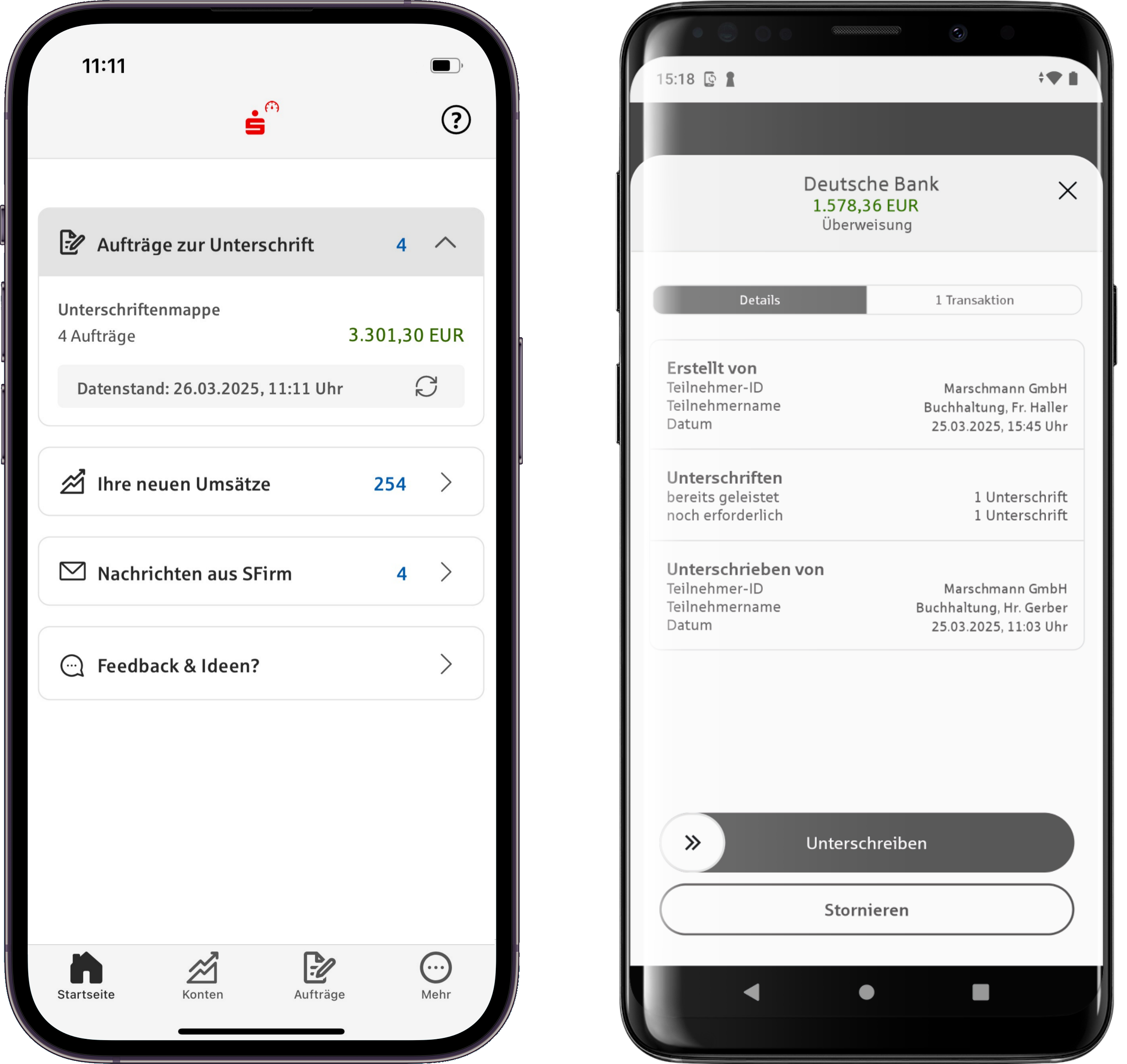 Screenshots Startseite und Auftrags-Details