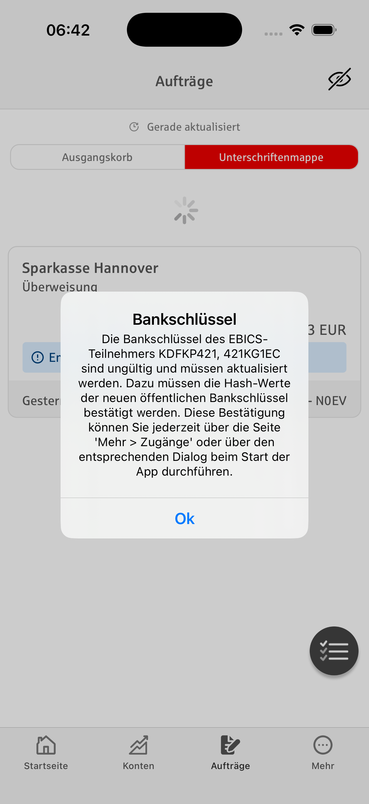 Erkennung ungültiger EBICS Bankschlüssel